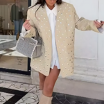 Veste beige à clous femme tendance automne