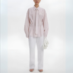 chemise cravatte à rayures femme  rose