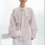 chemise cravatte à rayures femme rose