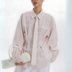 chemise cravatte à rayures femme rose (2)