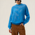 Pull mohair bleu élégant col rond femme