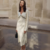 robe longue blanche à pois