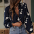 Chemisier bleu brodé à fleurs femme