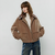 Blouson marron court col léopard
