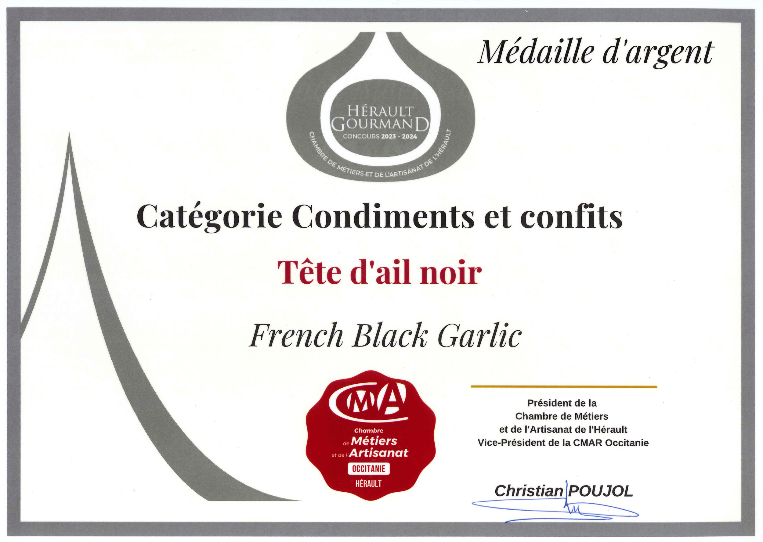 Médaille dargent Tête dAil Noir