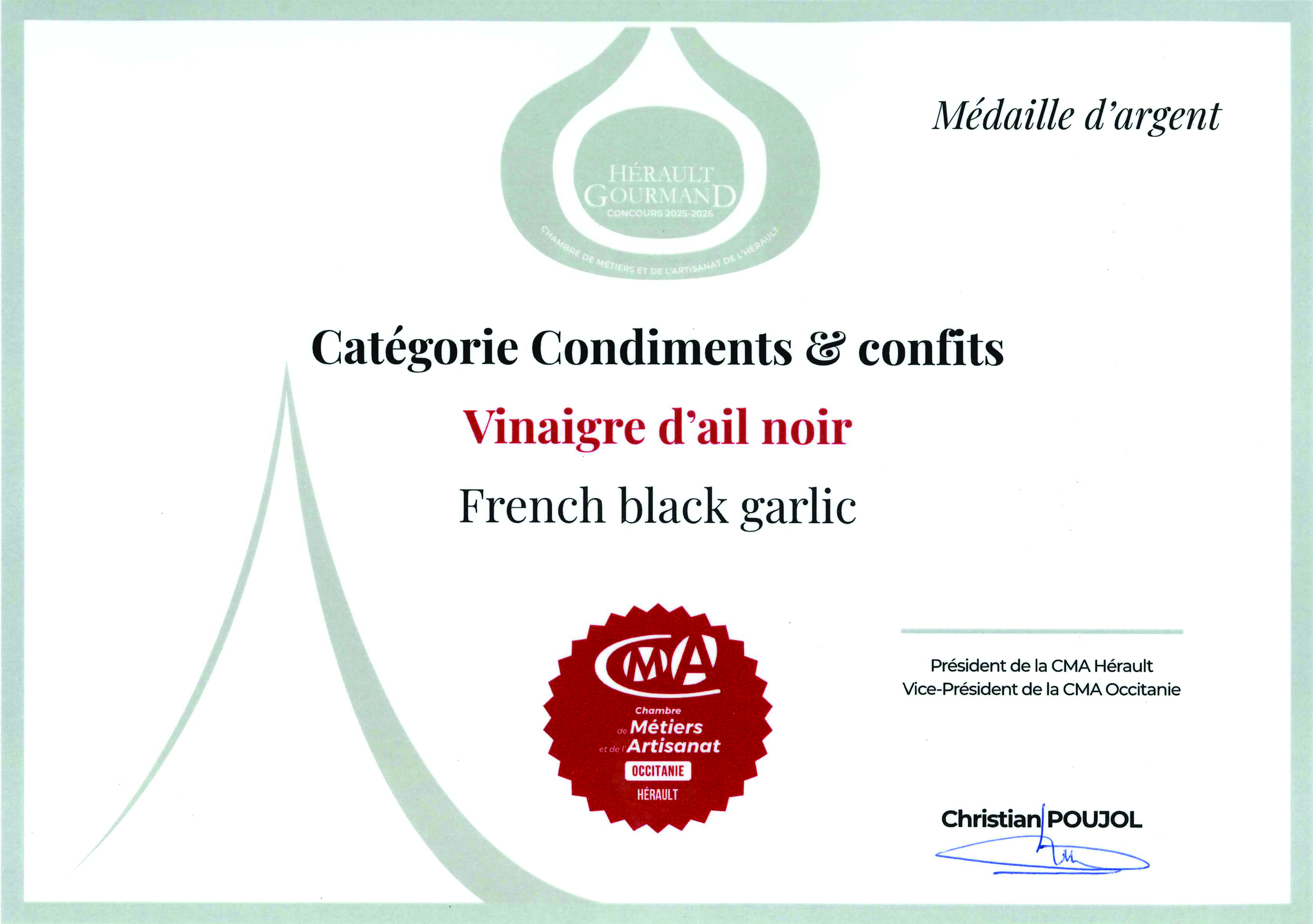 Médaille dargent vinaigre dail noir baobab 2025