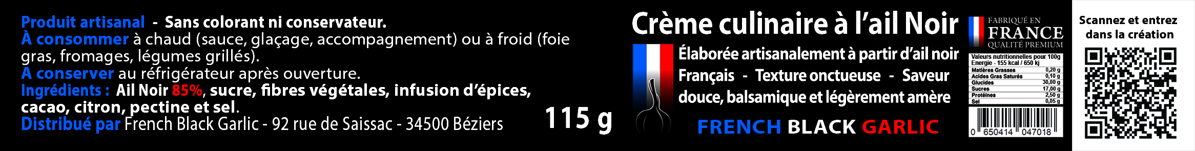 Creme culinaire d Ail Noir Francais etiquette