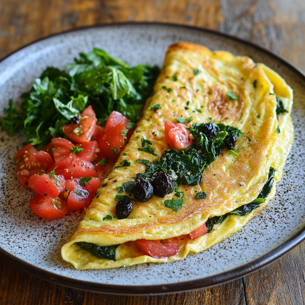 Photo de la recette : Omelette aux épinards, tomates et ail noir