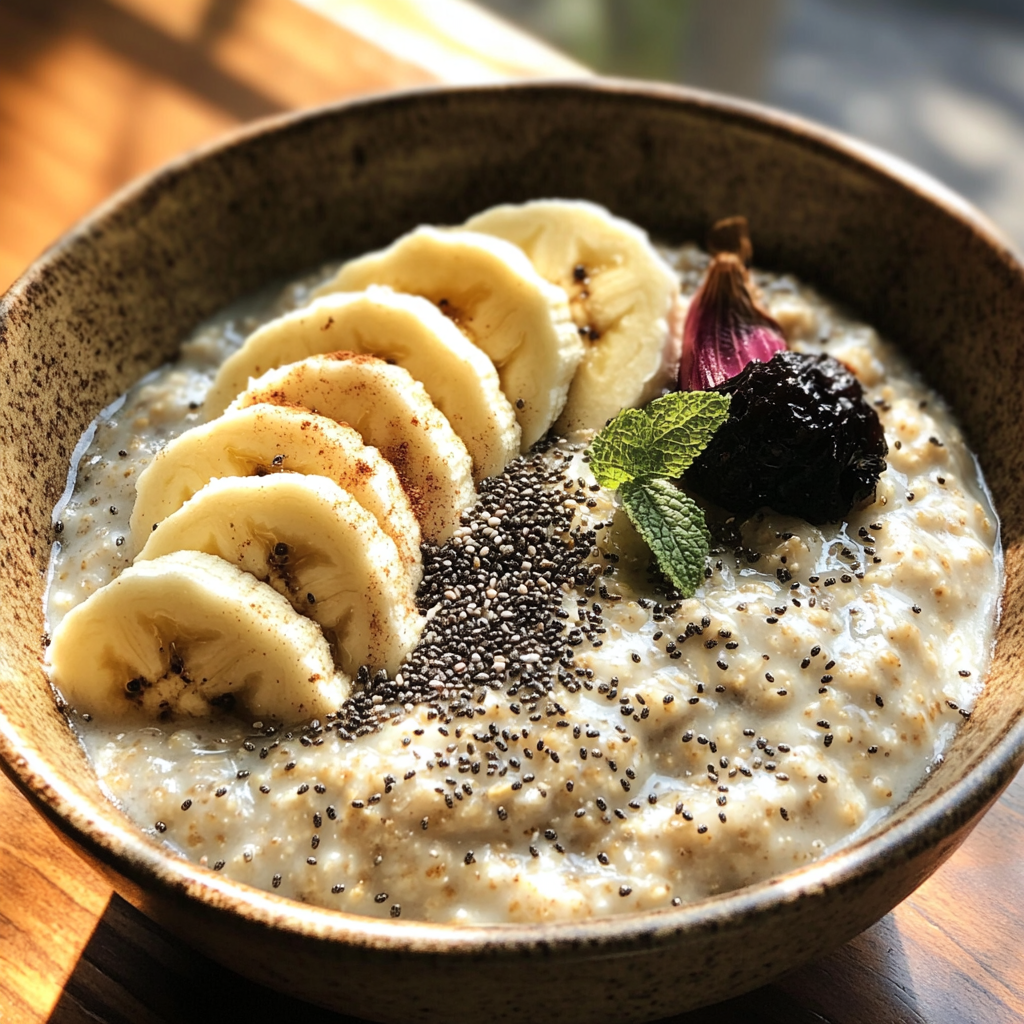 Photo de la recette : Porridge à la banane, graines de chia et ail noir