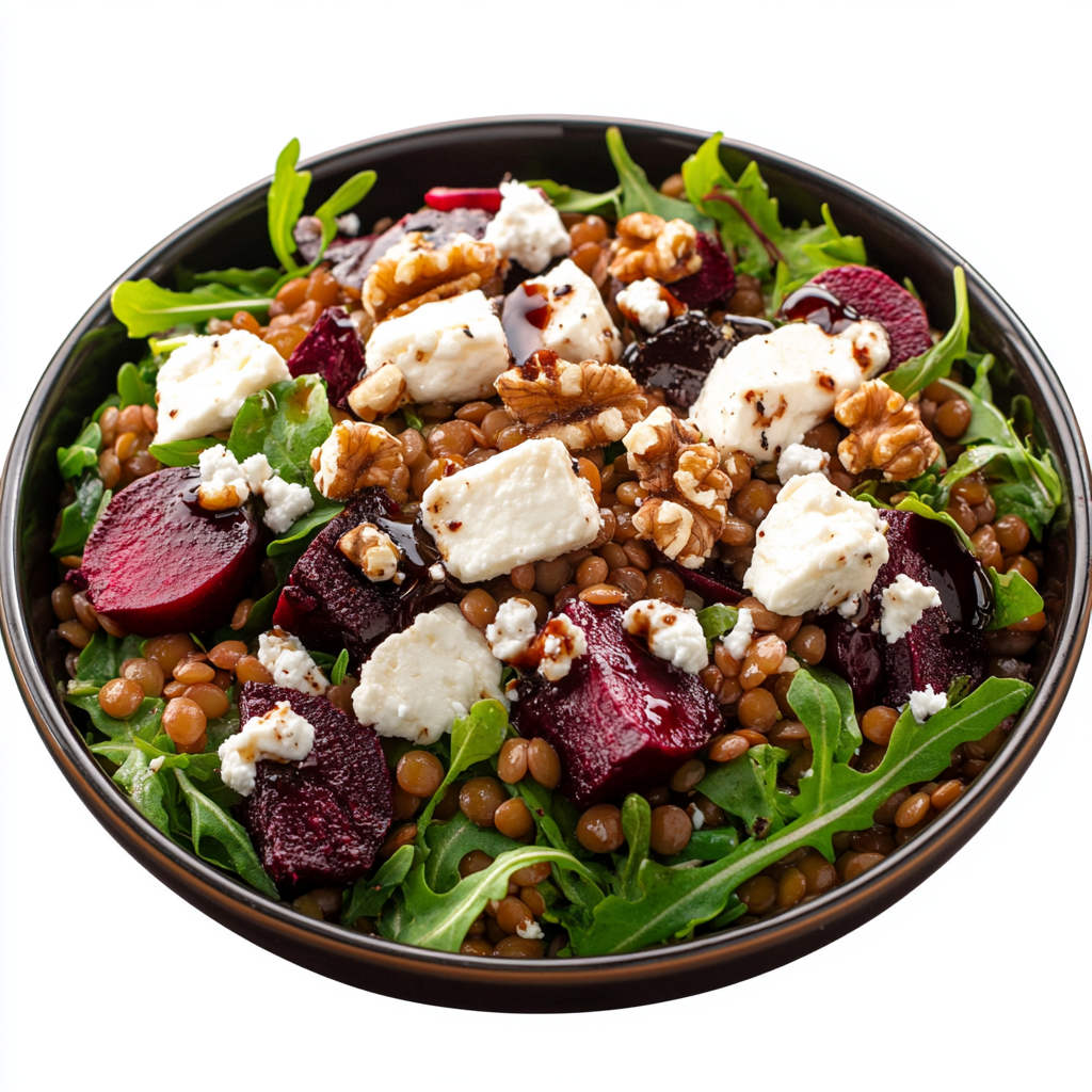 Photo de la recette : Salade de lentilles, betterave, et fromage de chèvre