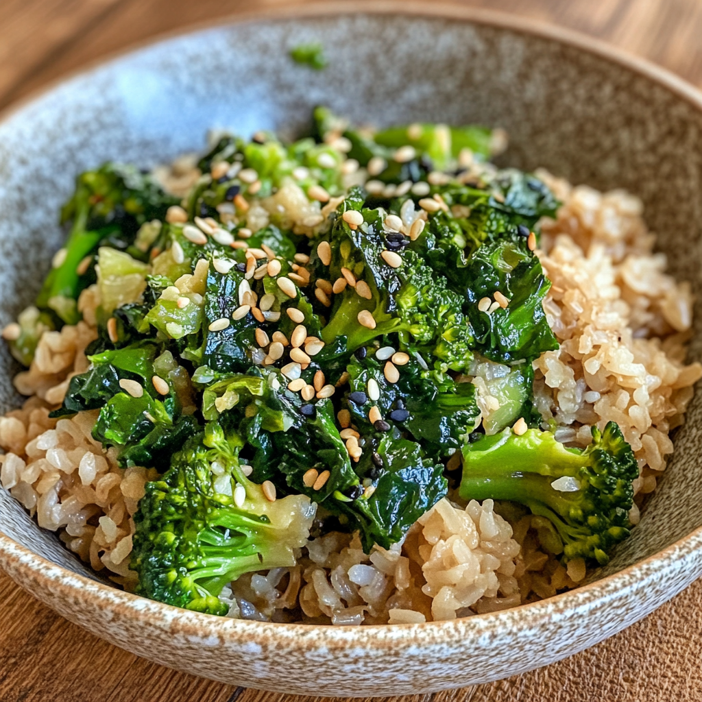 Photo de la recette : Bowl de riz complet et légumes verts sautés