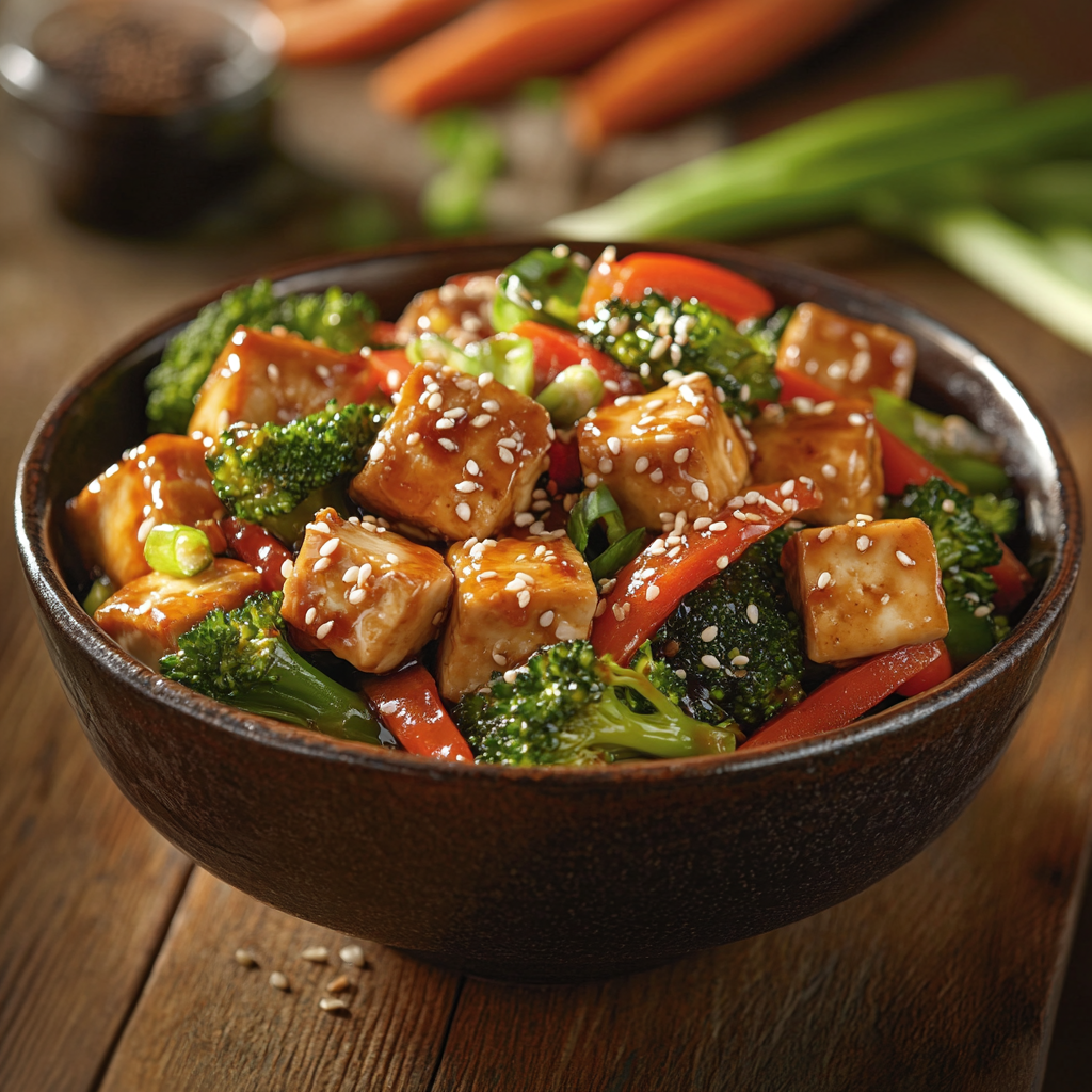 Photo de la recette : Tofu mariné au gingembre et légumes sautés