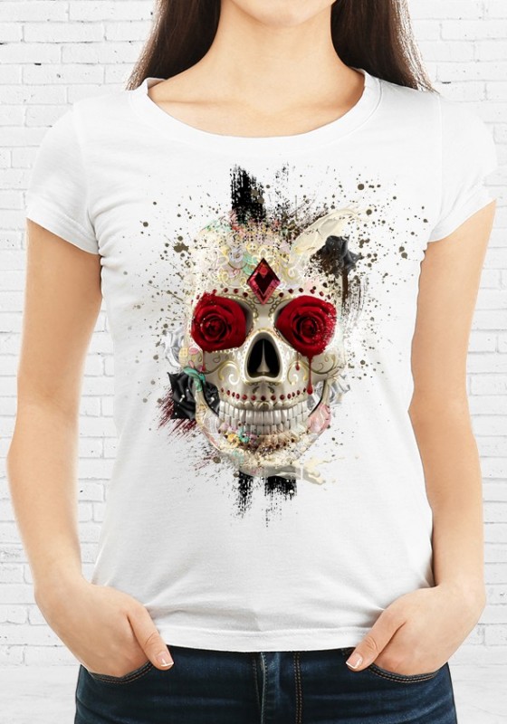 T-shirt-Femme-Skull-Mexico-Blanc