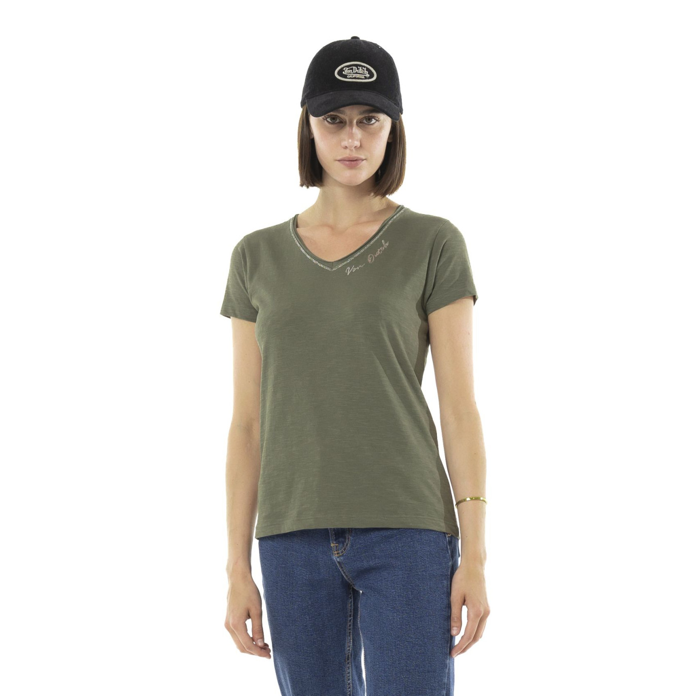 T-shirt-femme-Tulle-von dutch kaki