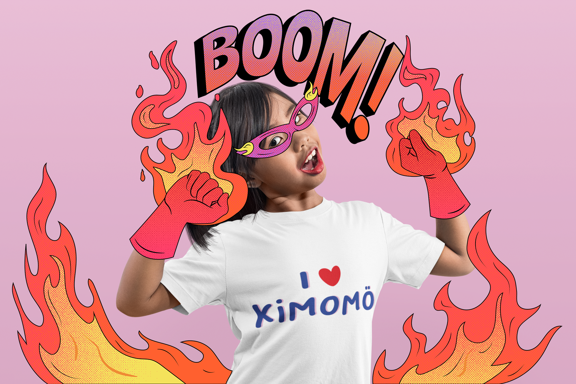 t shirt mockup featuring a girl with an illustration superhero outfit m25134 r el2 3