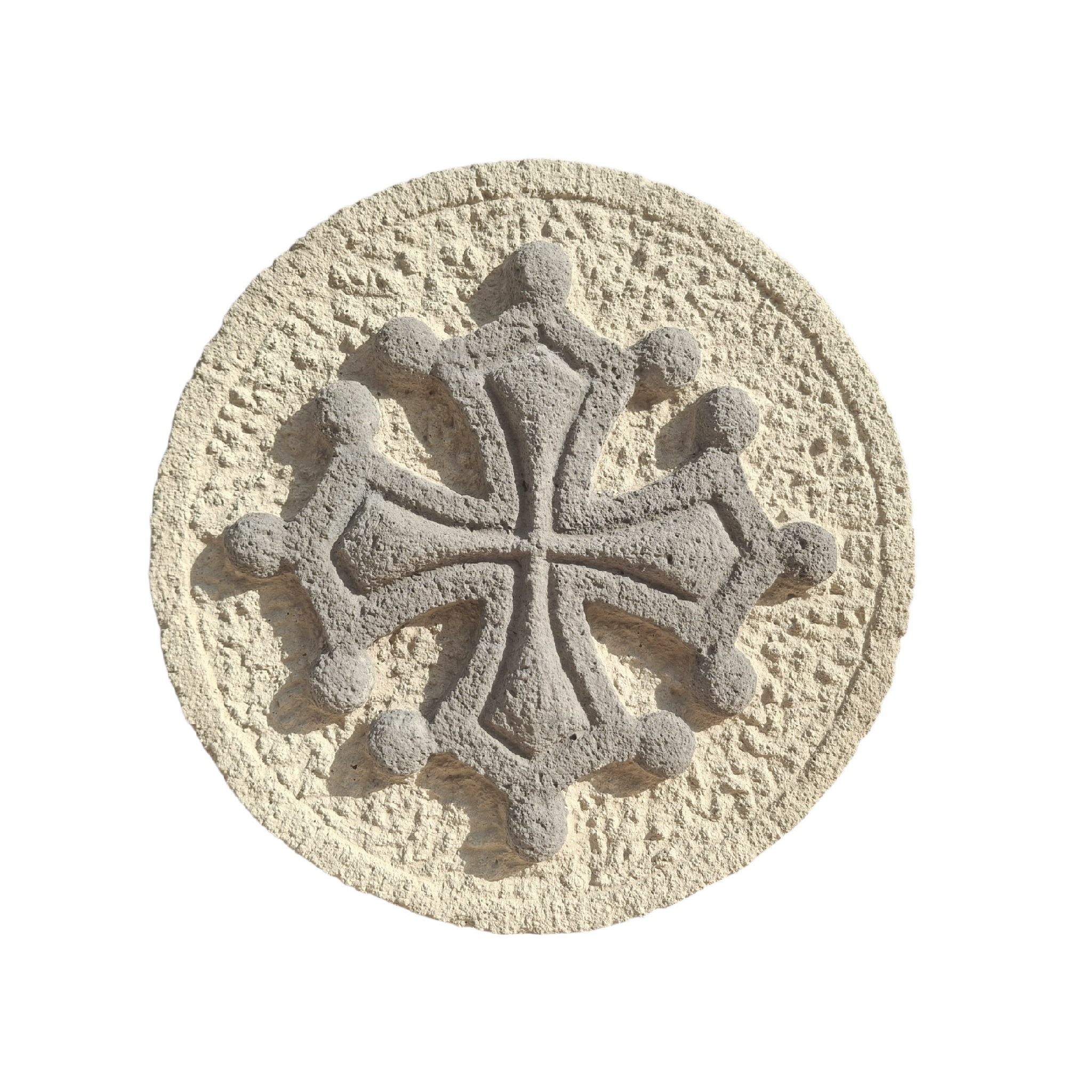 croix occitane ronde 20 cm grise sur fond ton pierre (2)