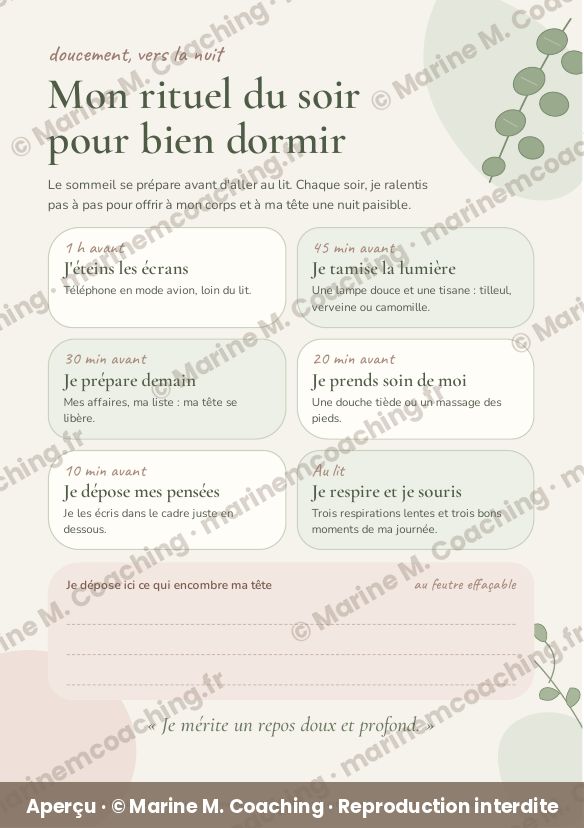 Aperçu de la fiche plastifiée Mon rituel du soir pour bien dormir