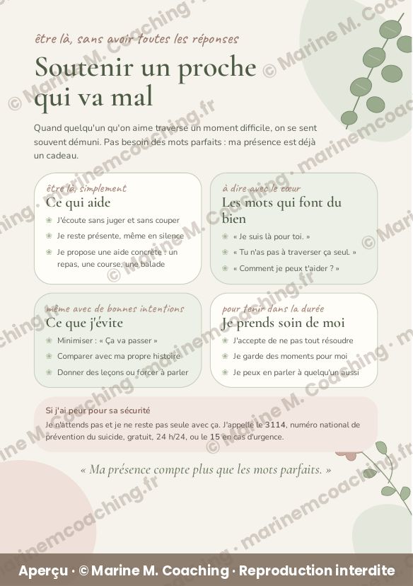 Aperçu de la fiche plastifiée Soutenir un proche qui va mal
