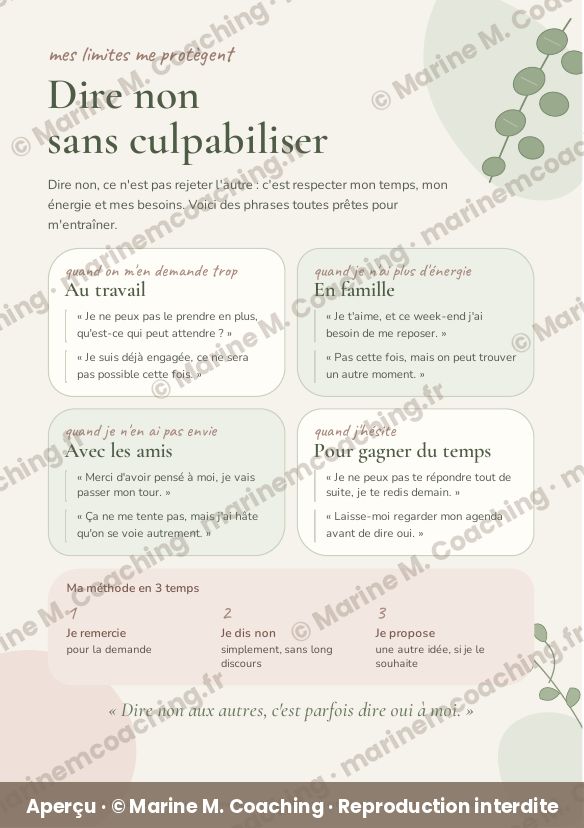 Aperçu de la fiche plastifiée Dire non sans culpabiliser