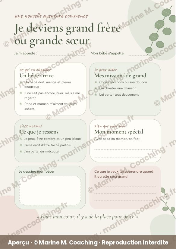 Aperçu de la fiche plastifiée Je deviens grand frère ou grande sœur