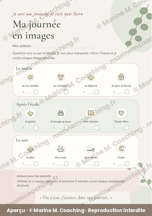Aperçu de la fiche TDAH enfant Ma journée en images