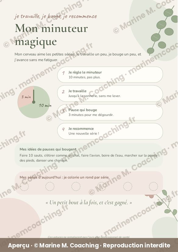 Aperçu de la fiche TDAH enfant Mon minuteur magique
