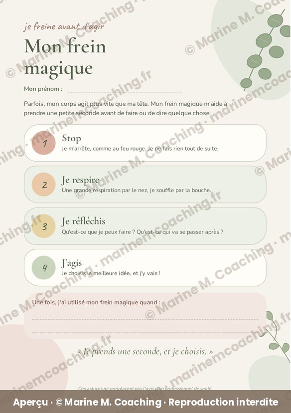 Aperçu de la fiche TDAH enfant Mon frein magique
