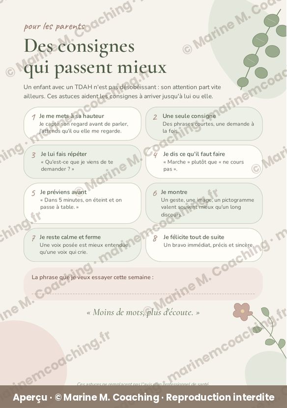 Aperçu de la fiche parents TDAH Des consignes qui passent mieux
