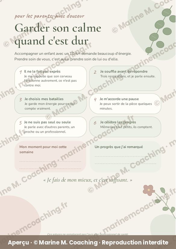 Aperçu de la fiche parents TDAH Garder son calme quand cest dur