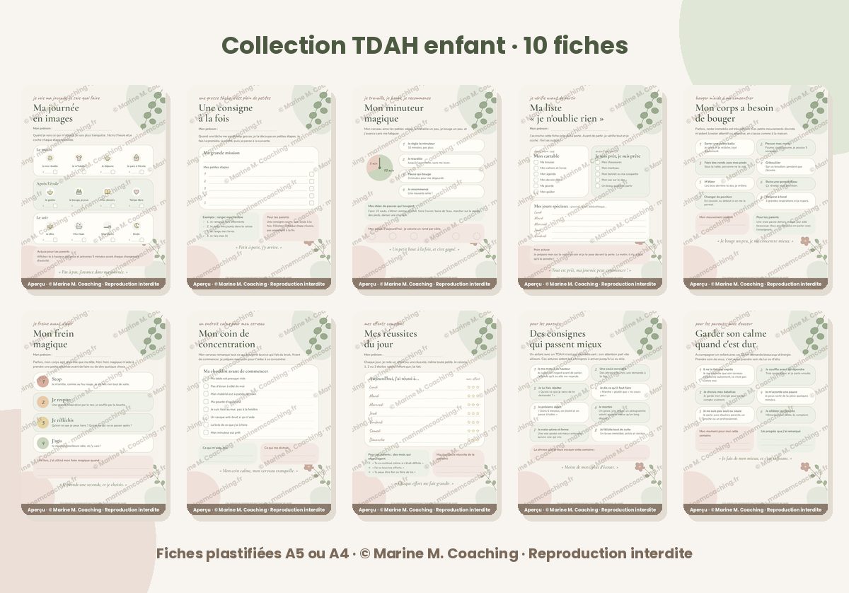 Les dix fiches de la collection TDAH enfant Marine M. Coaching