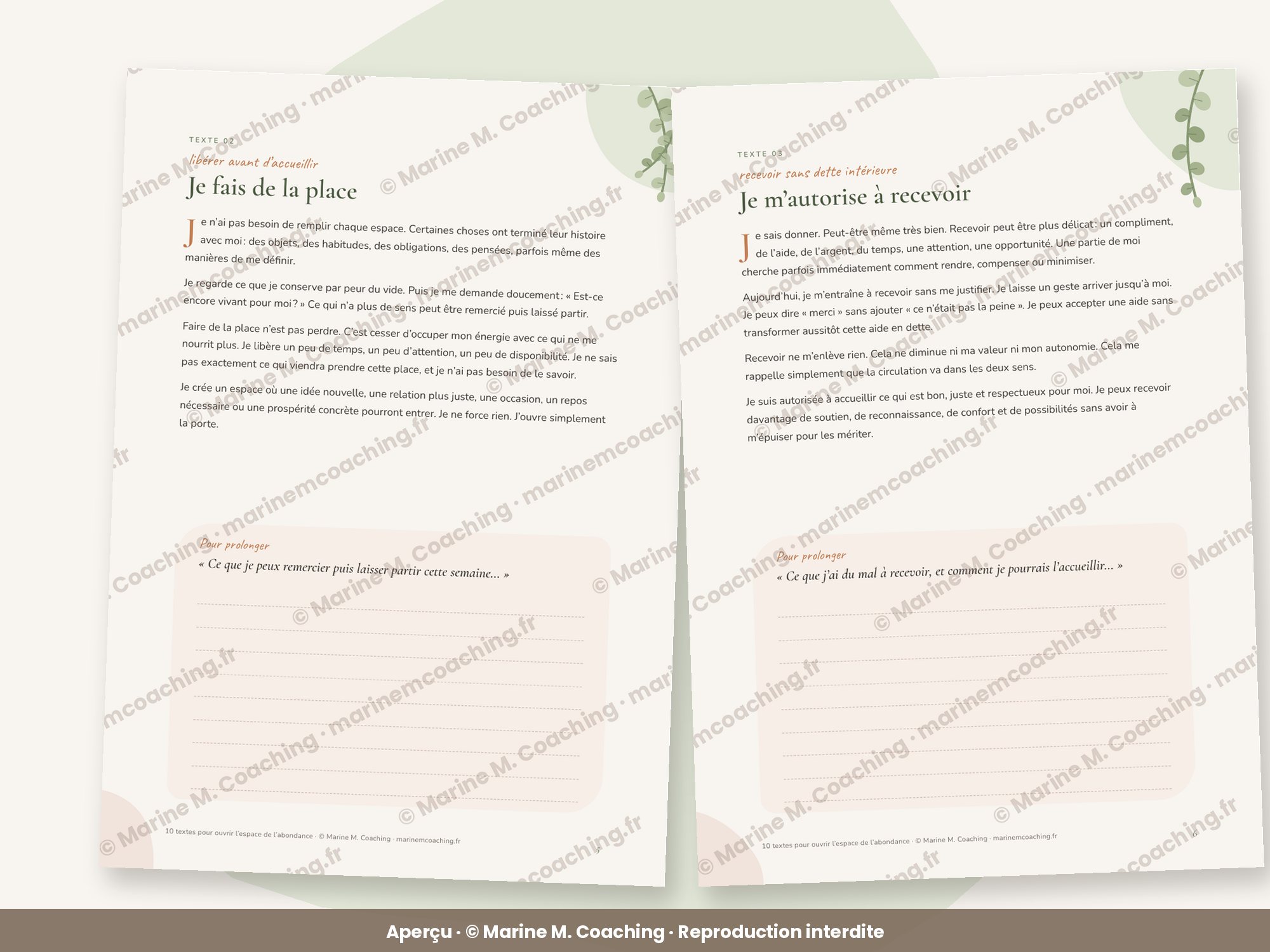 Aperçu de deux pages intérieures du carnet sur labondance