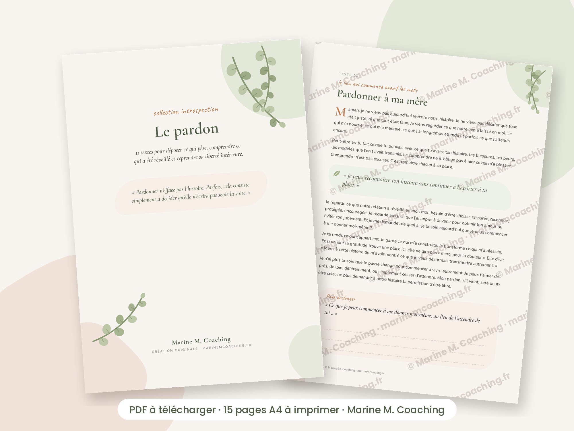 Carnet PDF Le pardon, couverture et page intérieure