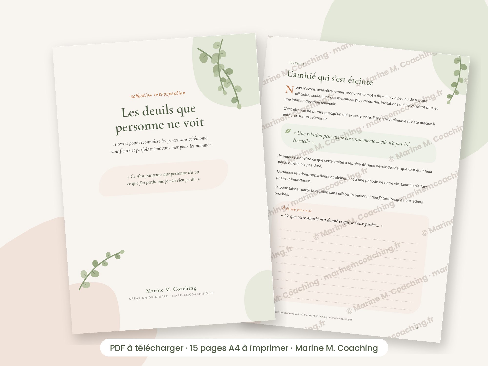 Carnet PDF Les deuils que personne ne voit, couverture et page intérieure