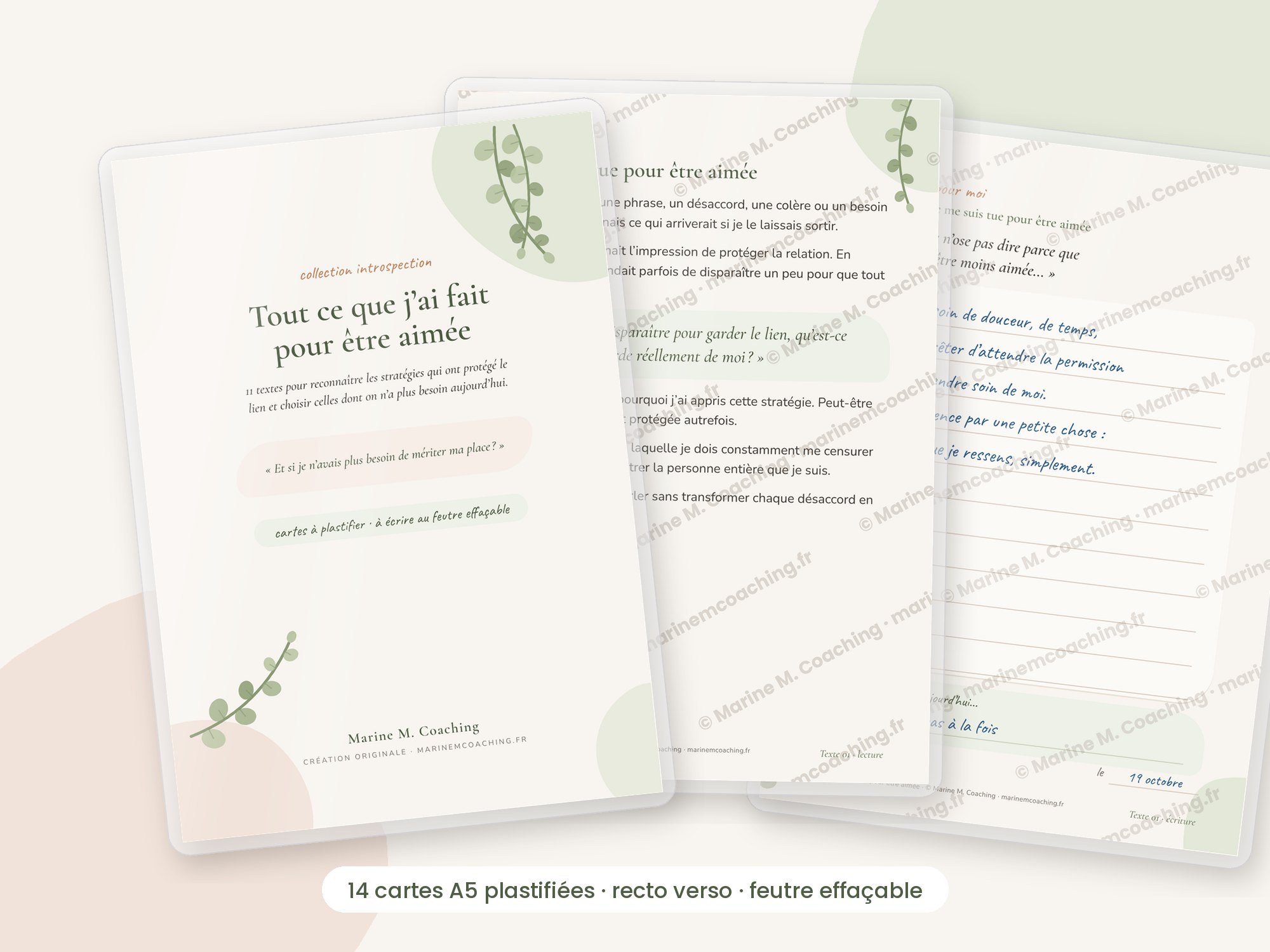 Cartes A5 plastifiées Tout ce que jai fait pour être aimée