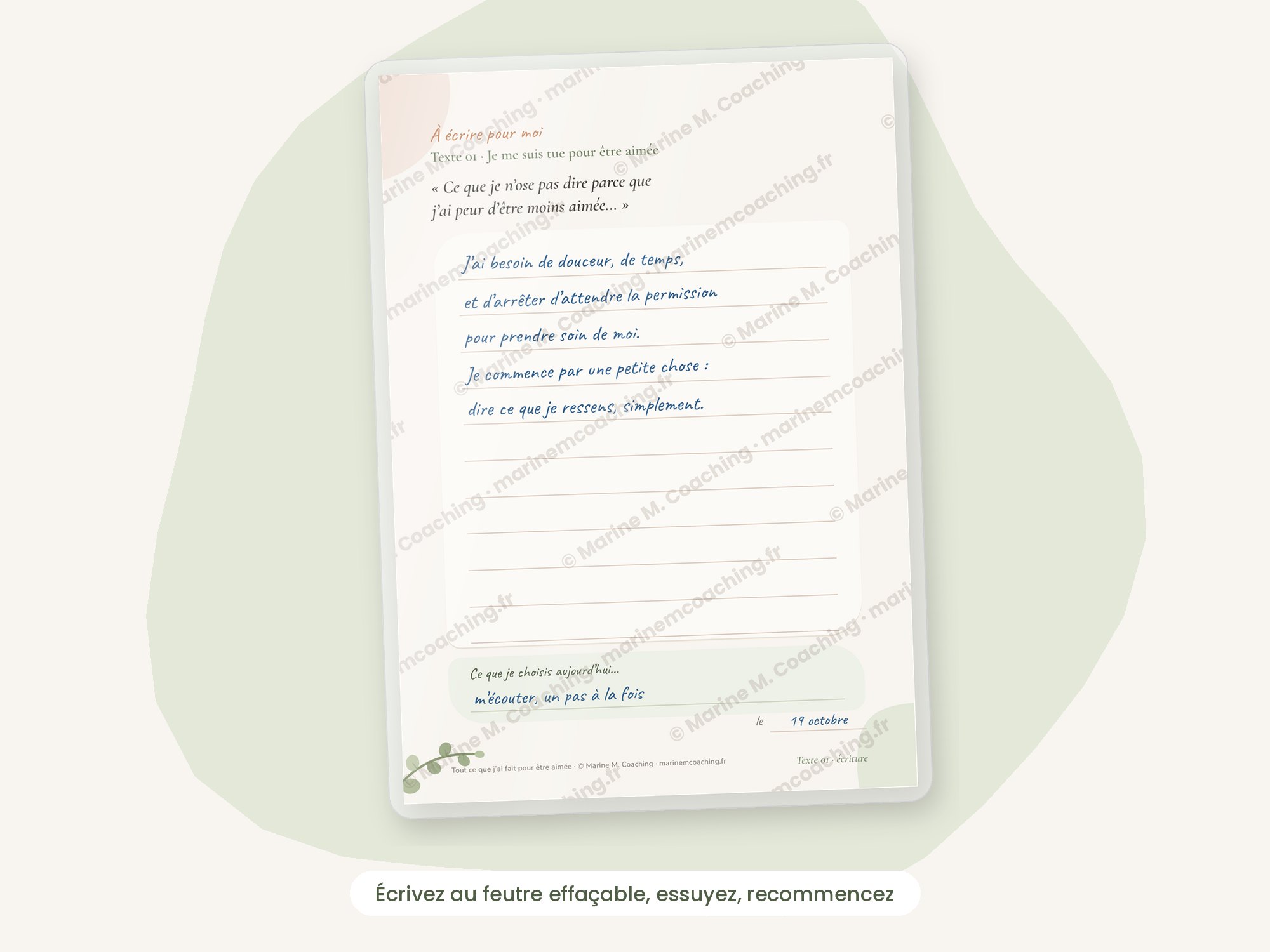 Carte décriture au feutre effaçable, Tout ce que jai fait pour être aimée
