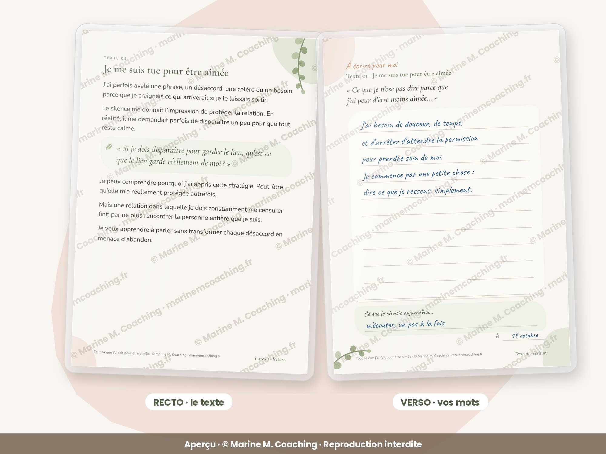Recto et verso dune carte Tout ce que jai fait pour être aimée