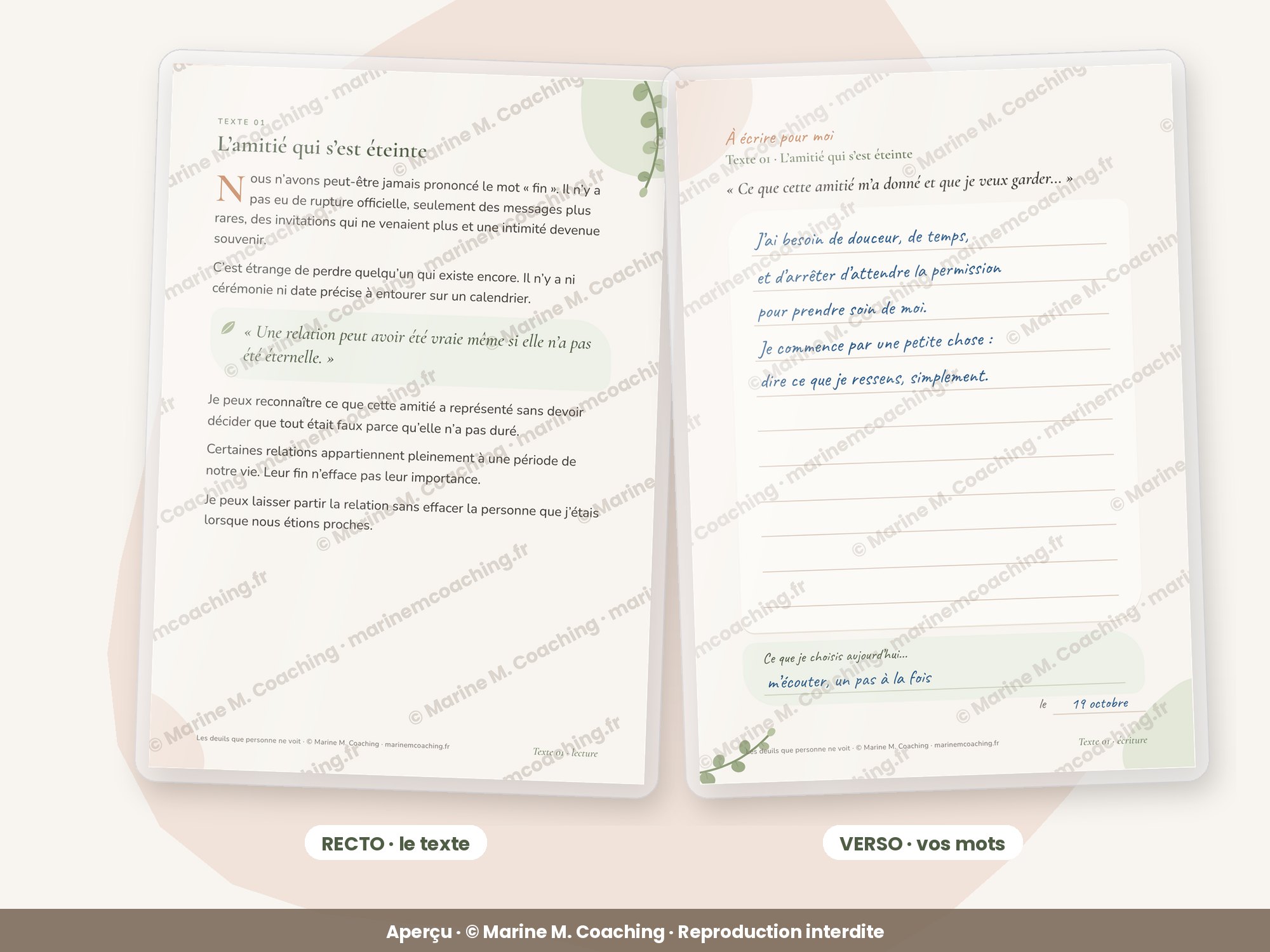 Recto et verso dune carte Les deuils que personne ne voit