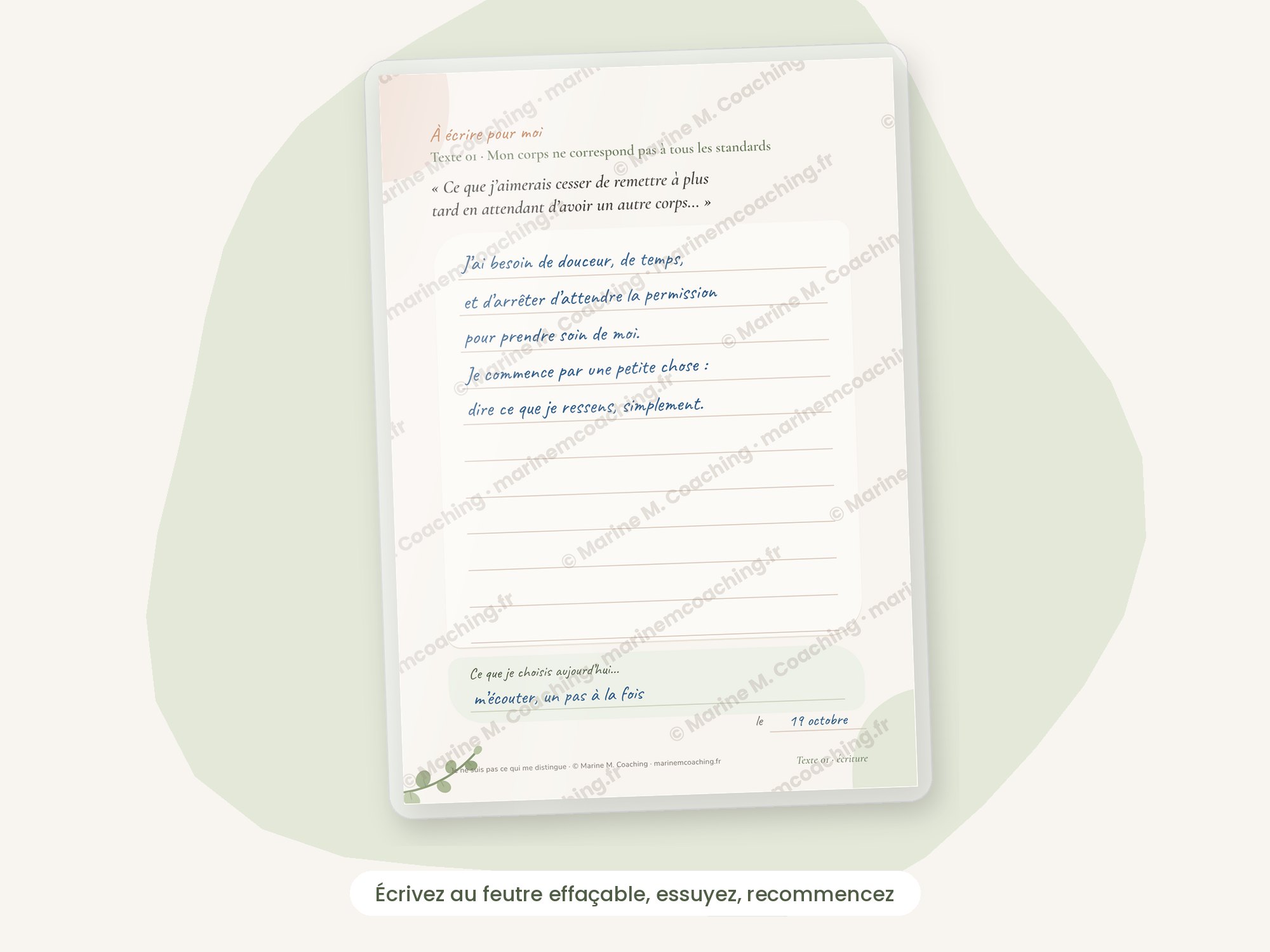 Carte décriture au feutre effaçable, Je ne suis pas ce qui me distingue