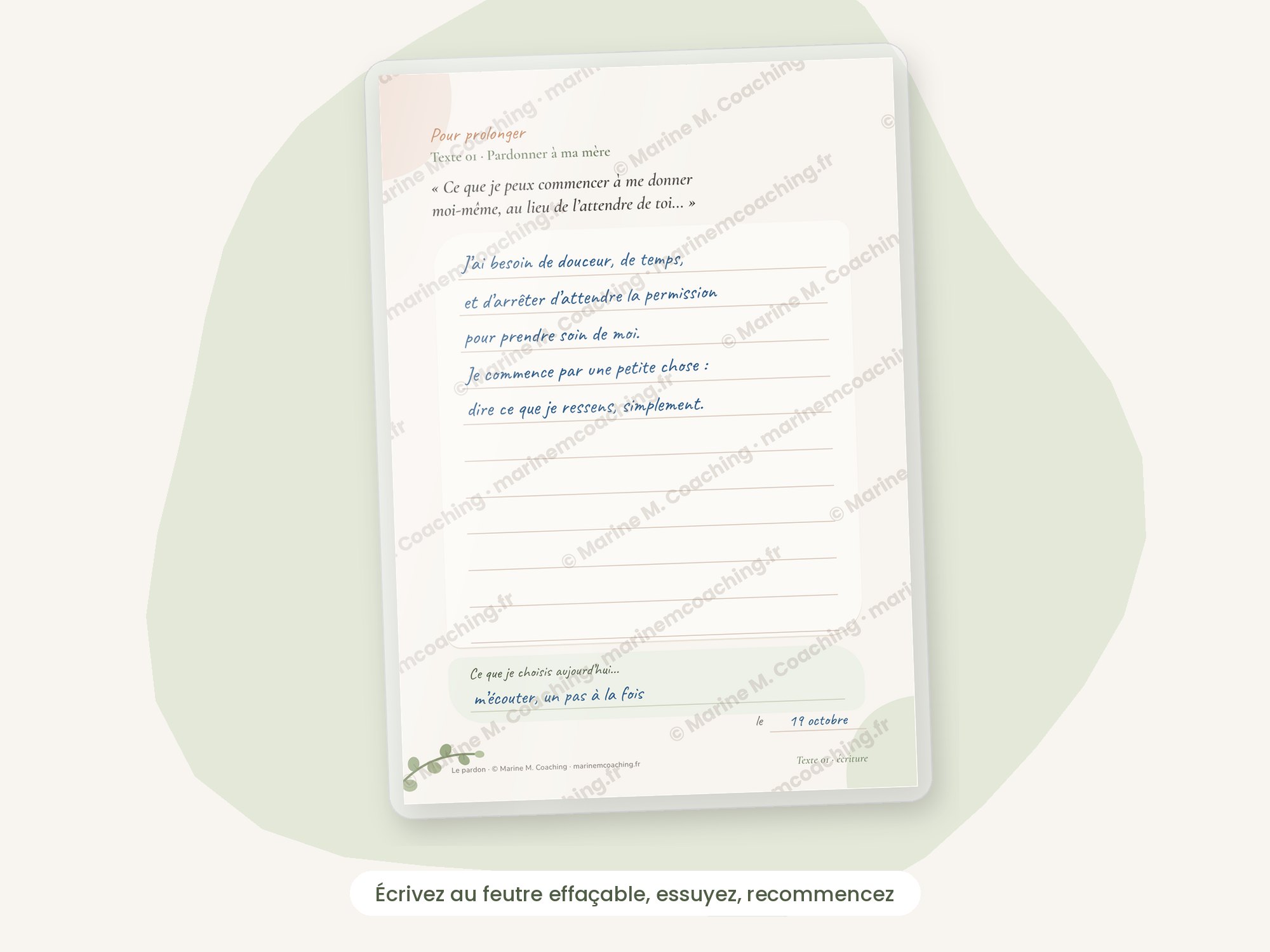 Carte décriture au feutre effaçable, Le pardon