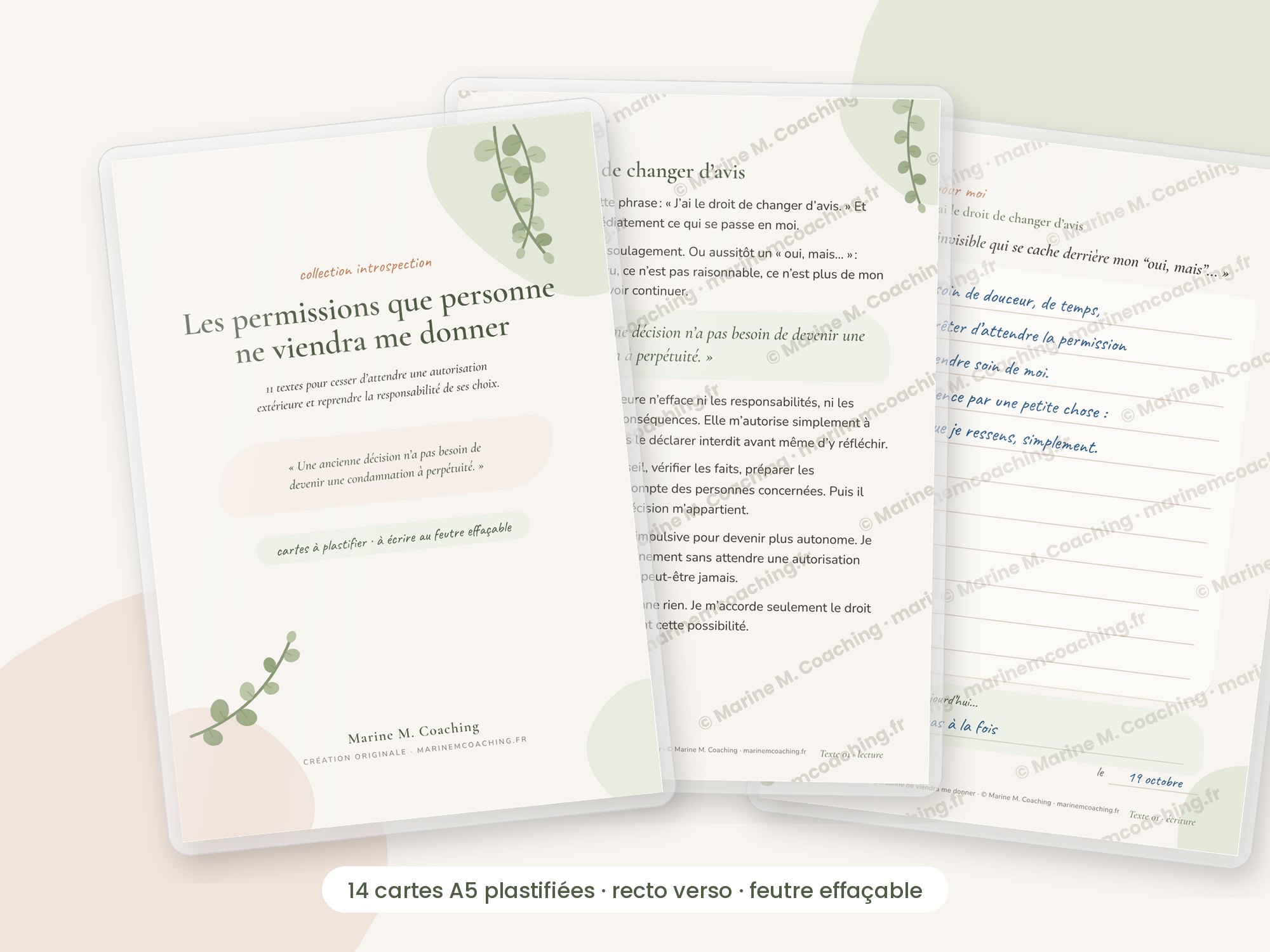 Cartes A5 plastifiées Les permissions que personne ne viendra me donner