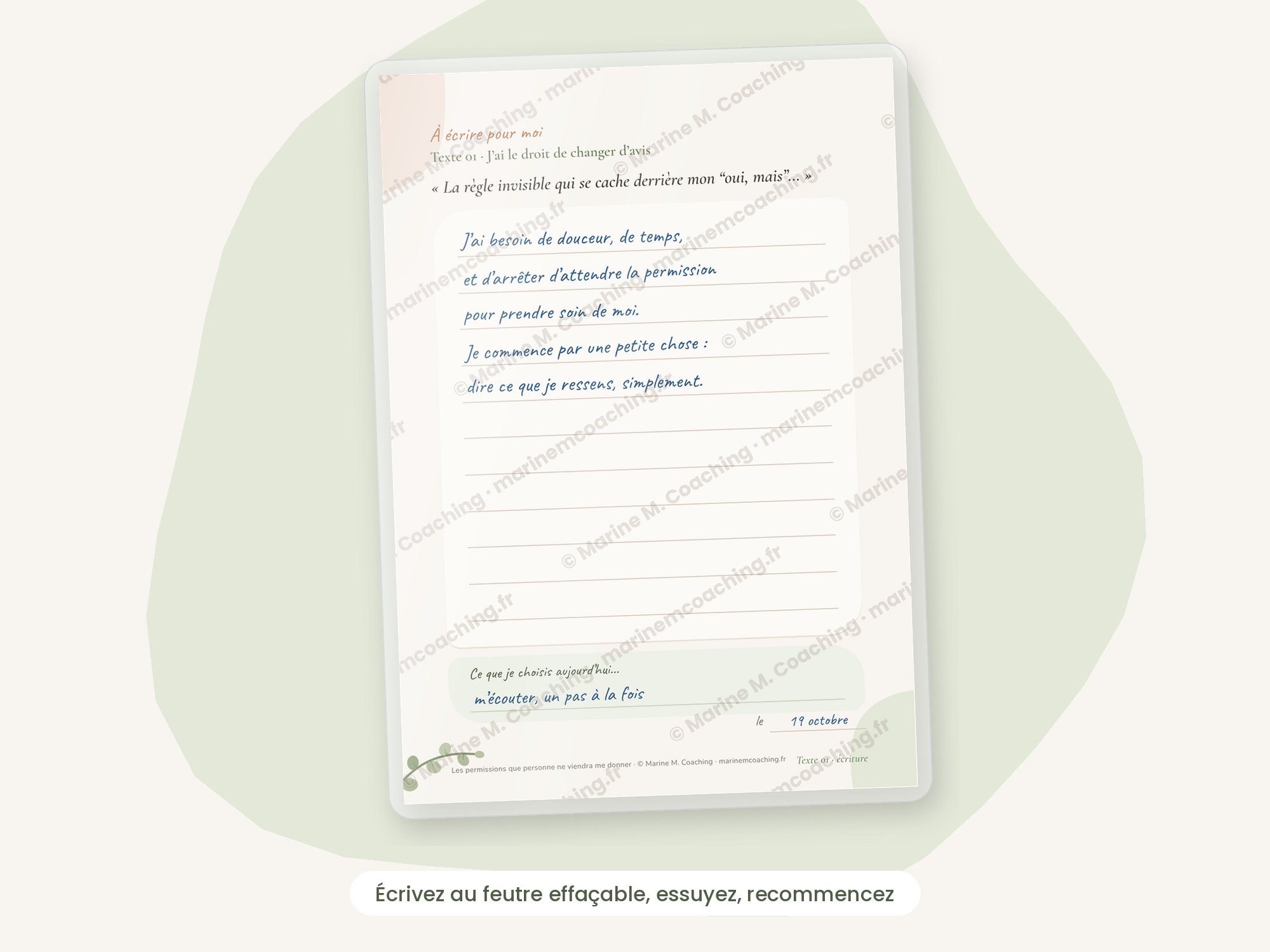 Carte décriture au feutre effaçable, Les permissions que personne ne viendra me donner