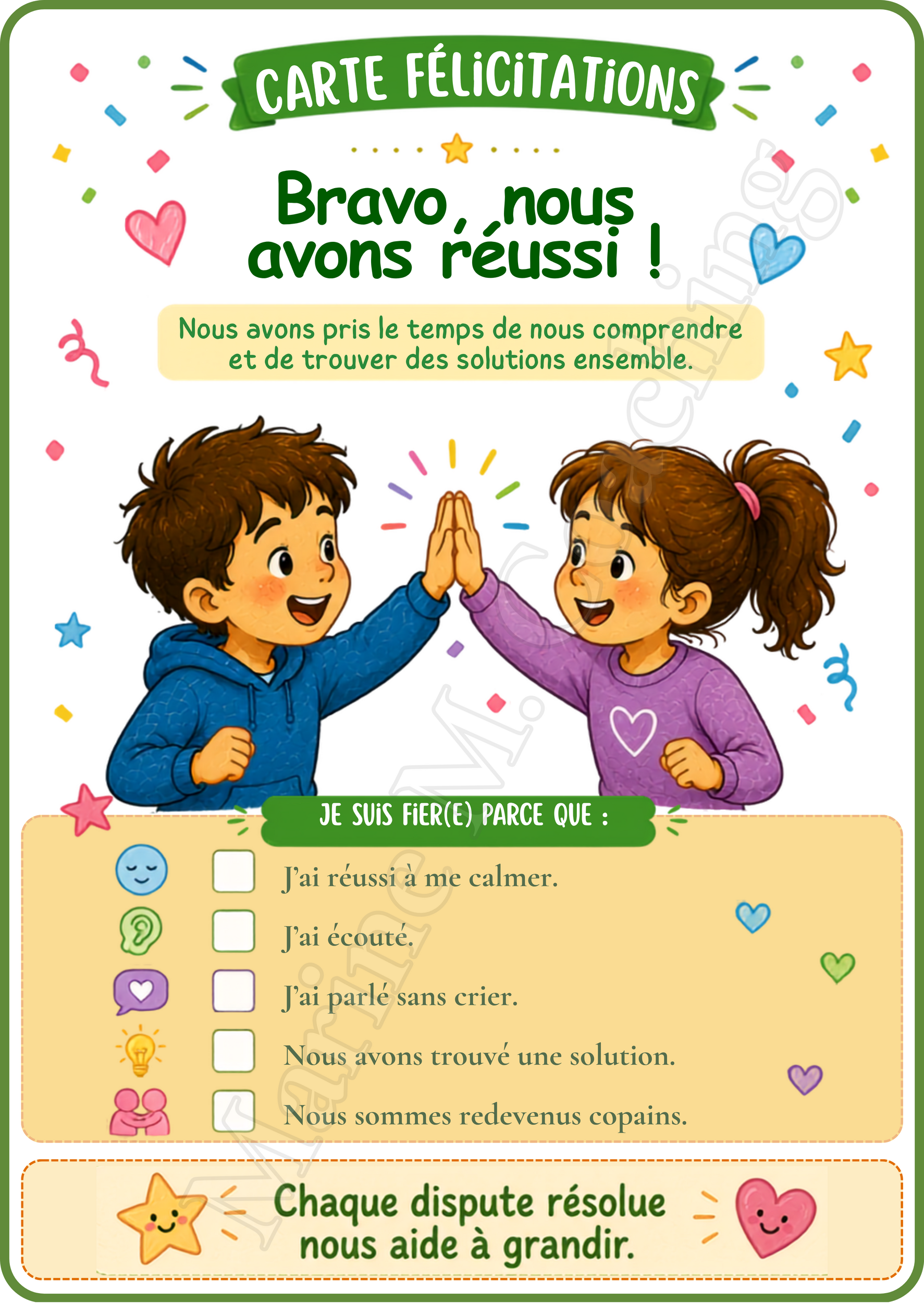 Carte félicitations après résolution d’une dispute
