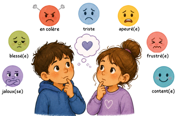Frère et sœur qui cherchent à reconnaître leurs émotions