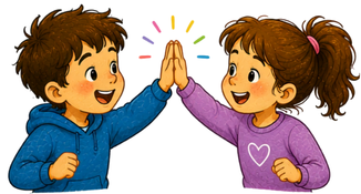 Frère et sœur heureux après avoir trouvé une solution