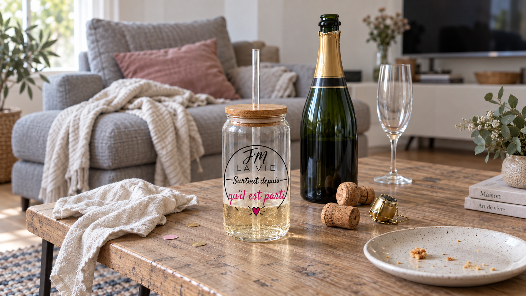 Verre J’M la vie Surtout depuis qu’il est parti avec champagne