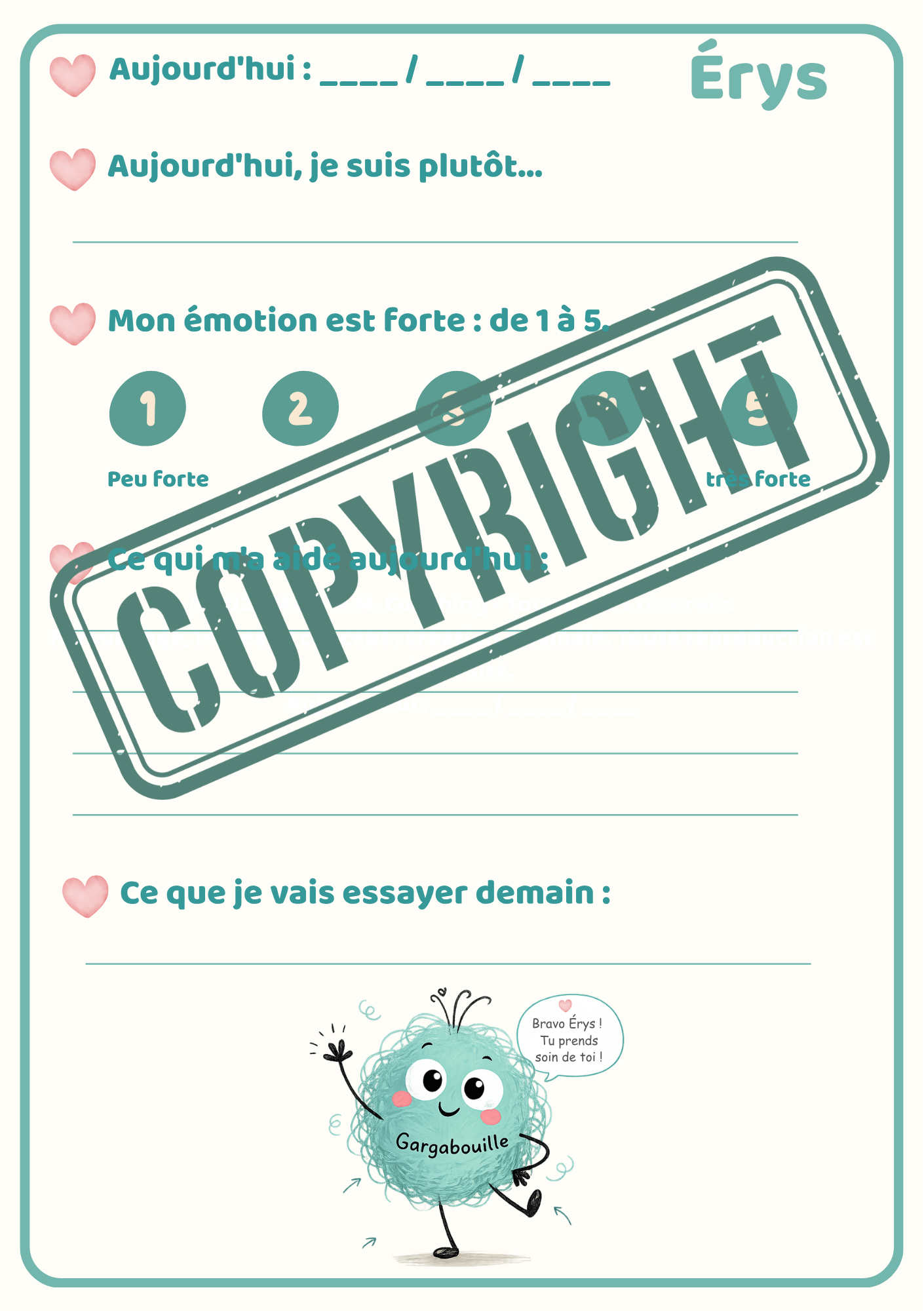 Fiche A5 Les émotions du jour verso