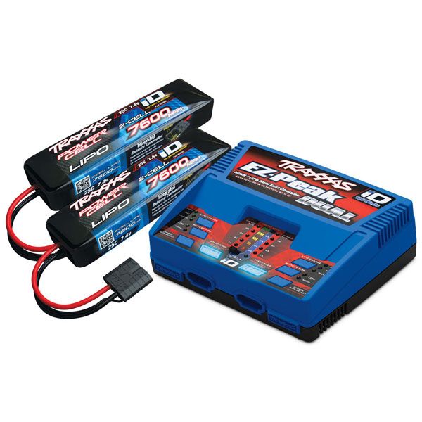 TRAXXAS PACK CHARGEUR 2972G + 2 x LIPO 2S 7600MAH 2869X PRISE TRAXXAS, TRX2991G