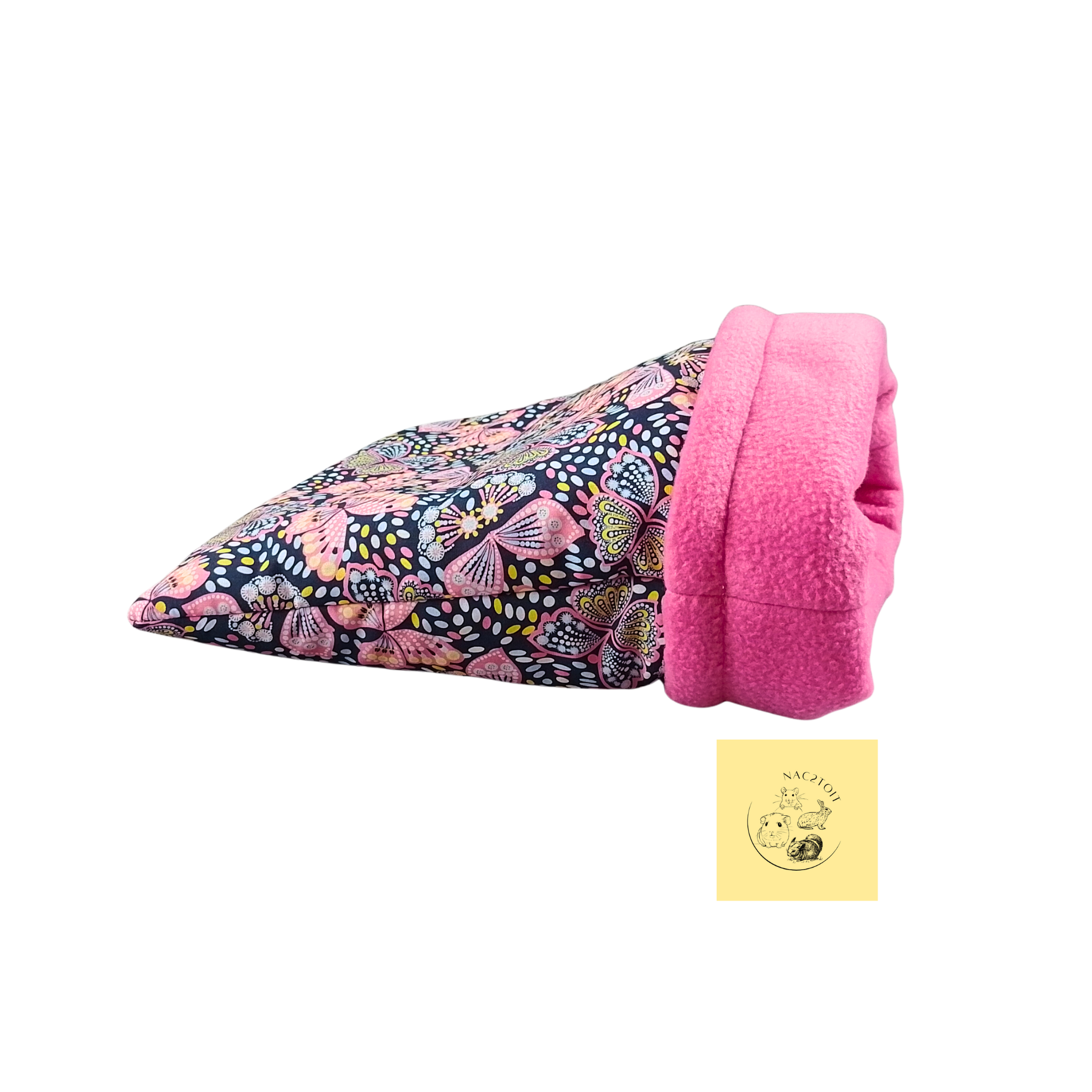 Sac-à-calin-pour-furet-en-coton-à-motif-papillon-rose-et-polaire-rose-NAC2TOIT
