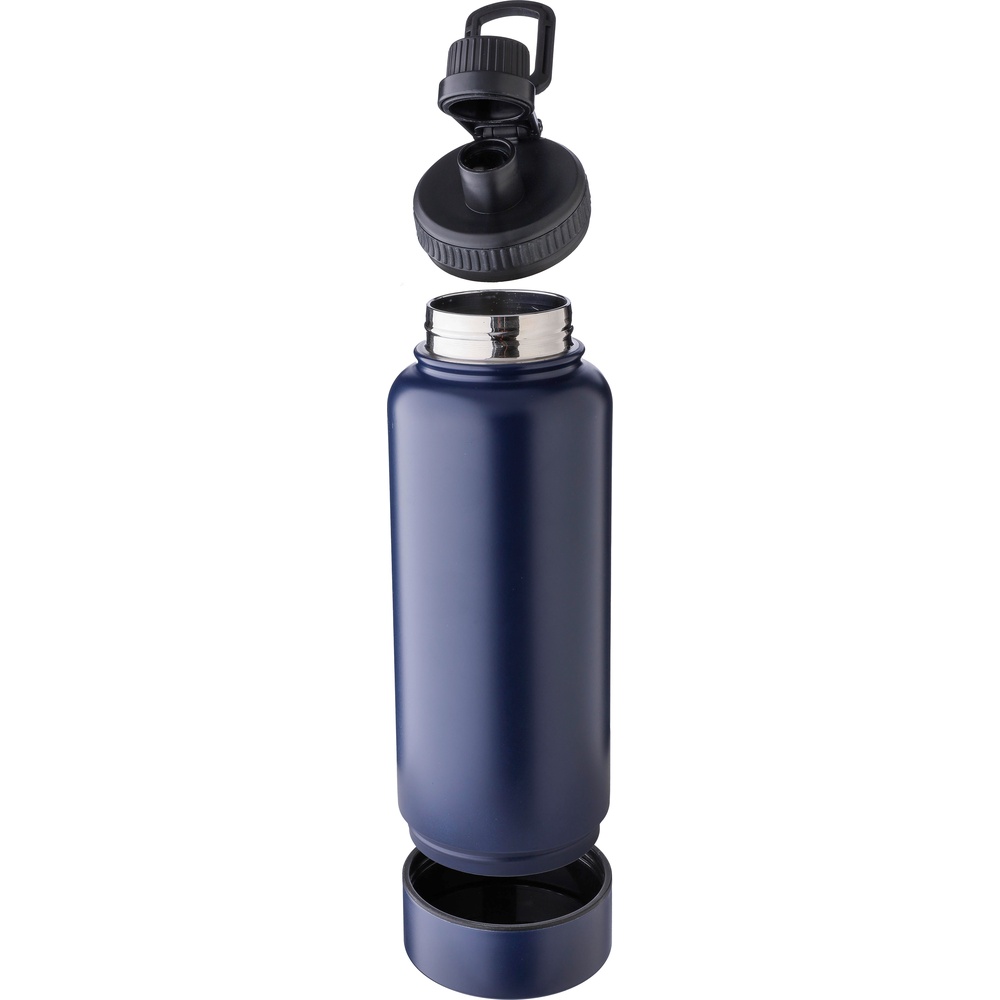 gourde_isotherme_inox_1L_avec_rangement_bleu_ouverte