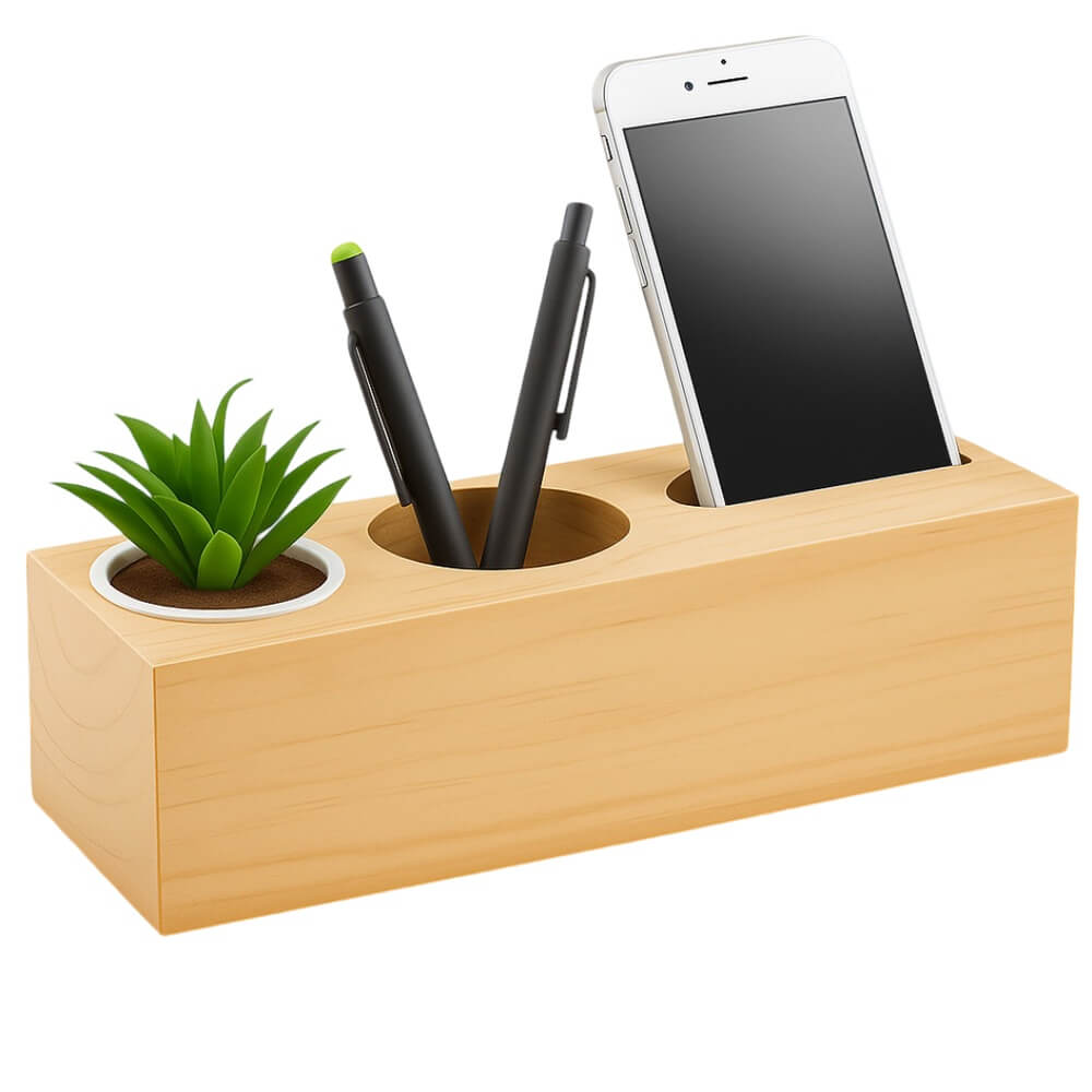 station_de_bureau_bois_gravee_avec_espace_plante